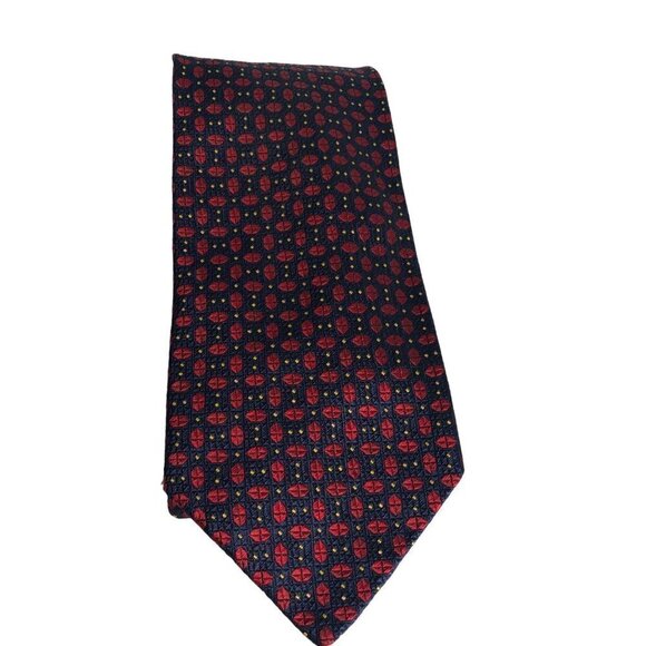 Austin Reed Silk Tie Kiss Lips Made in England Blue Red Geometric EUC - Picture 3 of 7